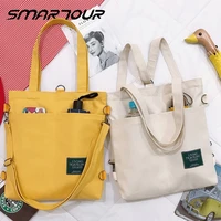 women shoulder bag large capacity tote bag girl fashion handbags solid color vintage simple book canvas crossbody shopper bags