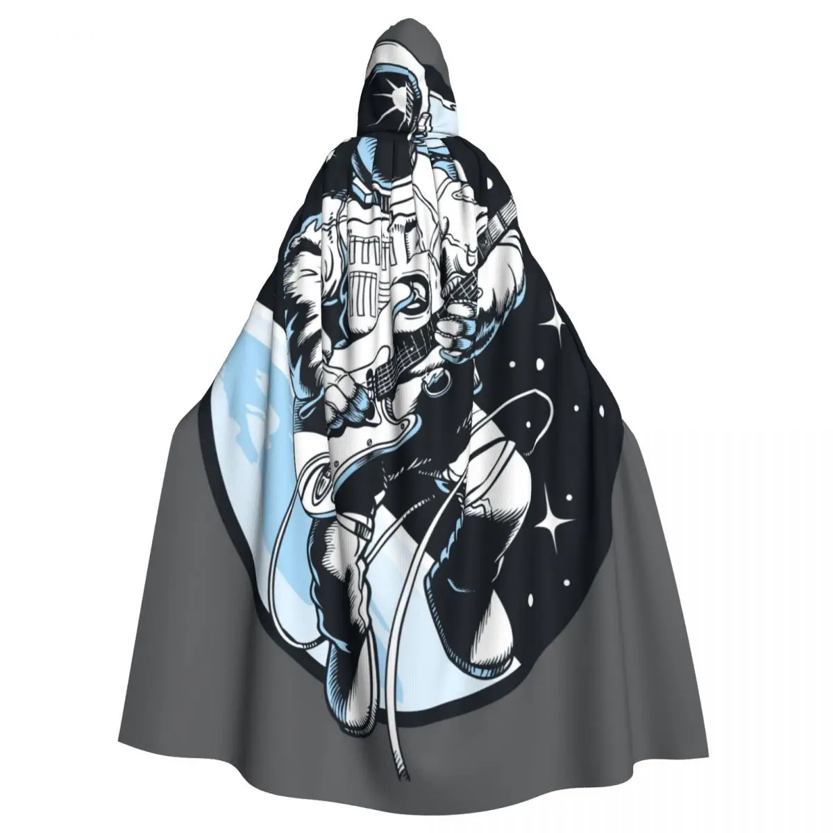 

Unisex Witch Party Reversible Hooded Adult Vampires Cape Cloak Cartoon Astronaut Playing Electric Guitar In Space