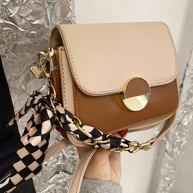 

Casual contrast bag 2021 new fashion winter texture women's bag single shoulder bag versatile messenger small square bag
