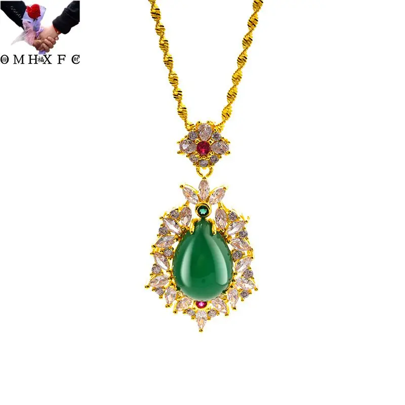 

OMHXFC Wholesale PN635 European Fashion Fine Woman Party Birthday Wedding Gift Water Drop Zircon 24KT Gold Pendant Charm NOCHAIN