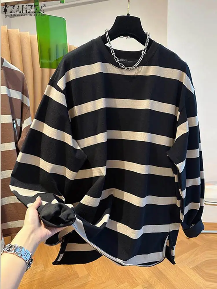 Женские полосатые Джемперы ZANZEA повседневные свободные пуловеры винтажные