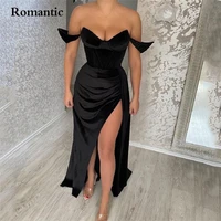 romantic black velour sexy long evening dresses for women a line high slit sweetheart elegant prom dress 2022