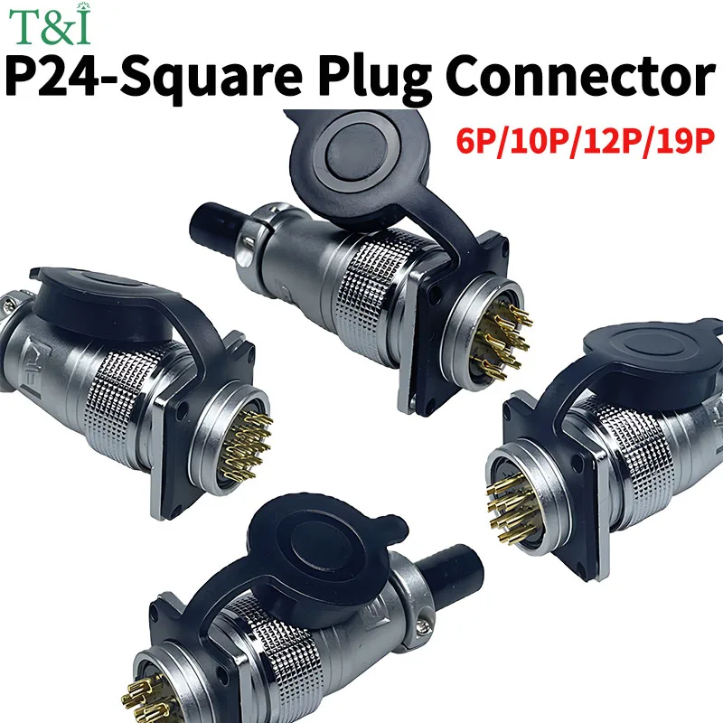 

1PCS Reliable P24 Aviation Plug Socket with Square Flange and 6/10/12/19 Pin Connectors—For Industrial Machinery and Equipmen