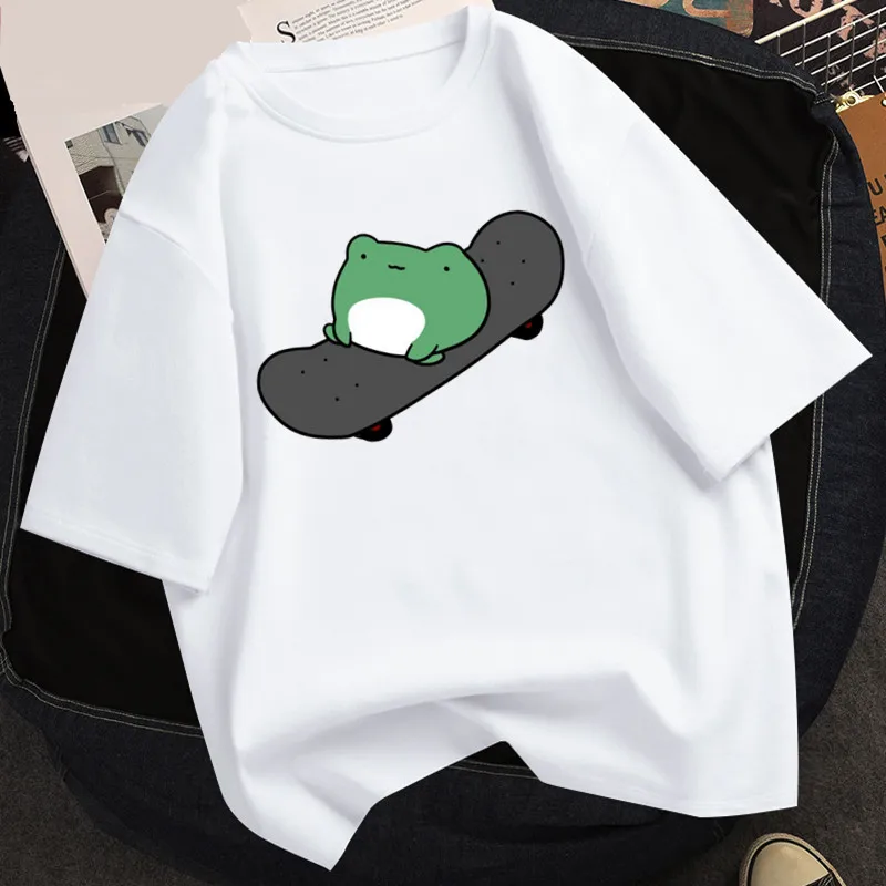 

Korean Style Skateboard Frog Summer Tshirt Harajuku T Shirts Pullover Cute Tees Men Clothing Kawaii Graphic T-shirt Streetwear