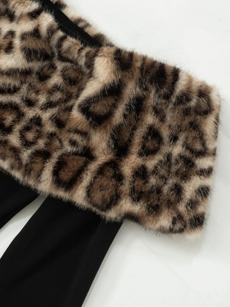 Элегантное лоскутное платье с леопардовым принтом из искусственного меха