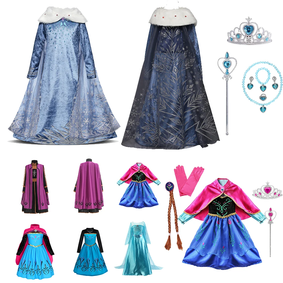 

Anna Elsa Princess Ball Gown Kids Frozen 2 Aisha Carnival Cosplay Fancy Dress Girl Snow Queen Party Birthday Xmas Mesh Costume