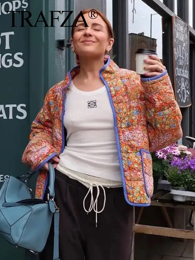 

Женское хлопковое пальто с воротником-стойкой, с принтом