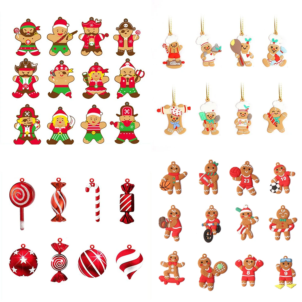 

6/7/8/12Pcs Gingerbread Man Christmas Tree Hanging Pendant Soft PVC Snowman Santa Claus Xmas Tree Decor Ornament Gift Navidad