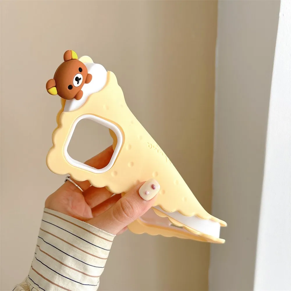 Sandwich Rilakkuma Bear Biscuit phone case For iPhone 15 Pro Max 14 Plus 13 12 11 Soft Silicone Cover