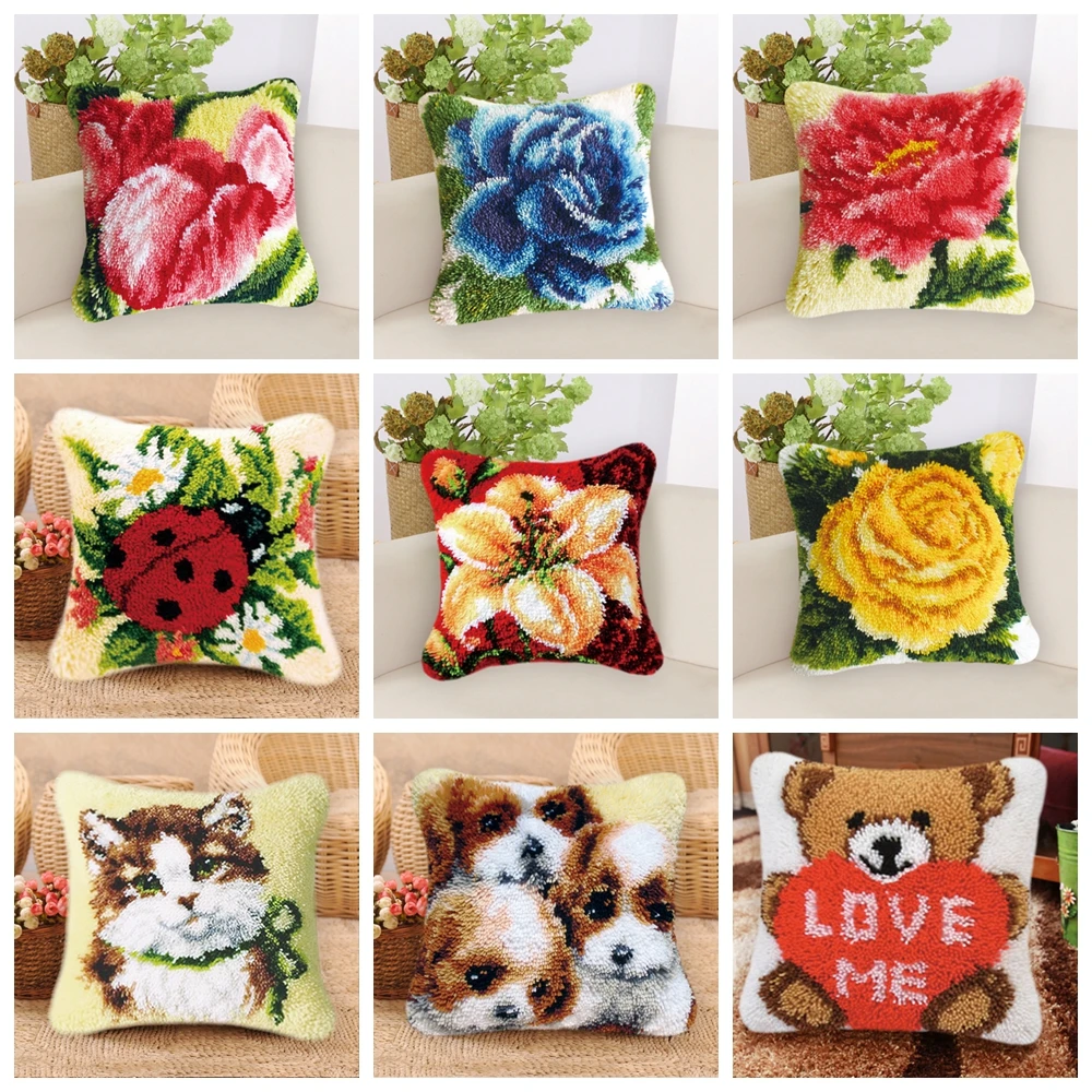 

Plant Series 3D Segment Embroidery Pillow Latch Hook Cute Bear Series DIY Wool Latch Hook Rug Kits Pillows Knooppakket