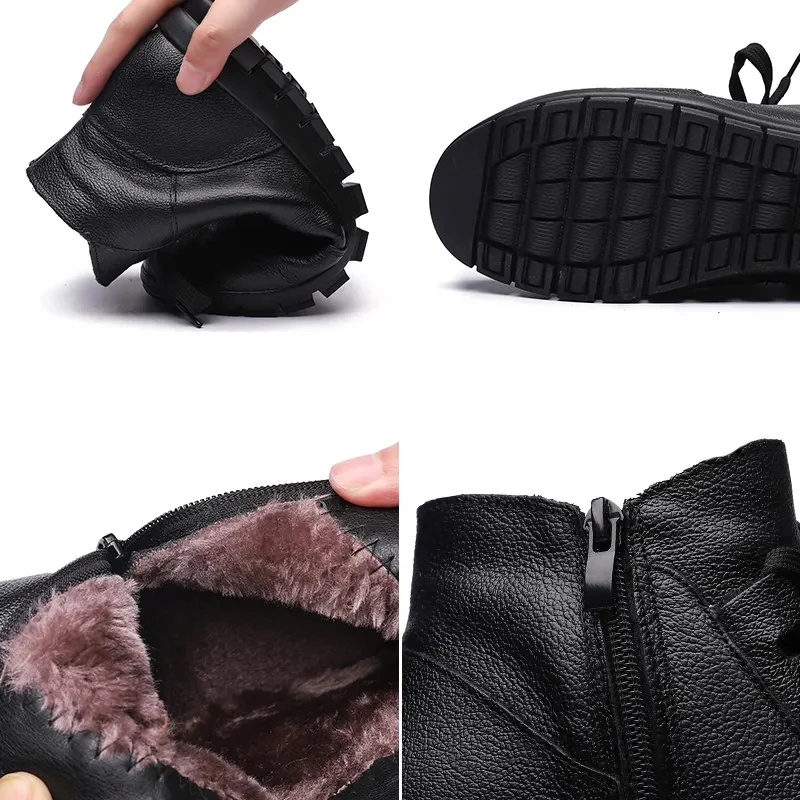 New Women plus size 35-43 black leather boots Ladies Women Boots Ankle Boots Fashion Side zipper Retro Platform winter shoes