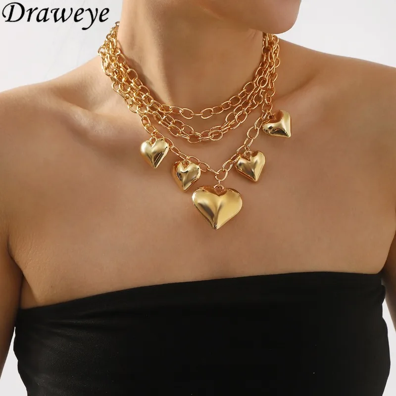 Draweye хип-хоп ожерелья с сердечками для женщин винтажные многослойные колье в