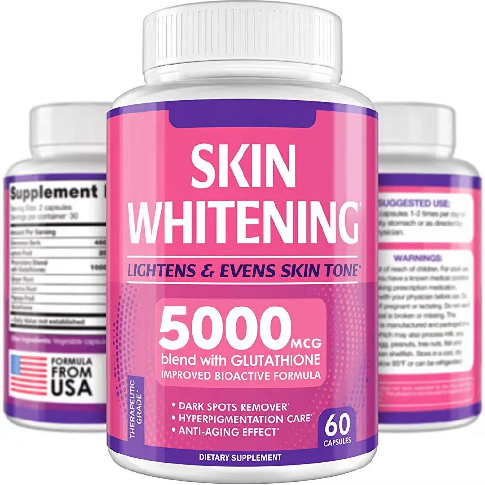 60PCS Skin Whitening Effect Whitening Sets Glutathione+alpha-Lipoic Acid+Vitamin C Natural Skin Face Body Reducing Melanin