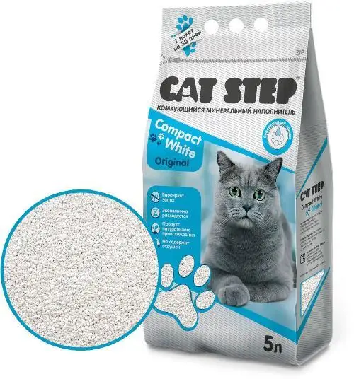 6 шт. Cat Step Акция Комкующийся минеральный наполнитель Compact White Original с примоткой 5 л