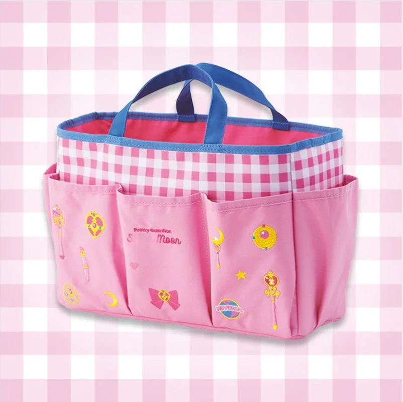 

Anime Kawaii Pink Moon Embroidery Makeup Comestic Handbag Women Canvas One Shoulder Shopping Bag