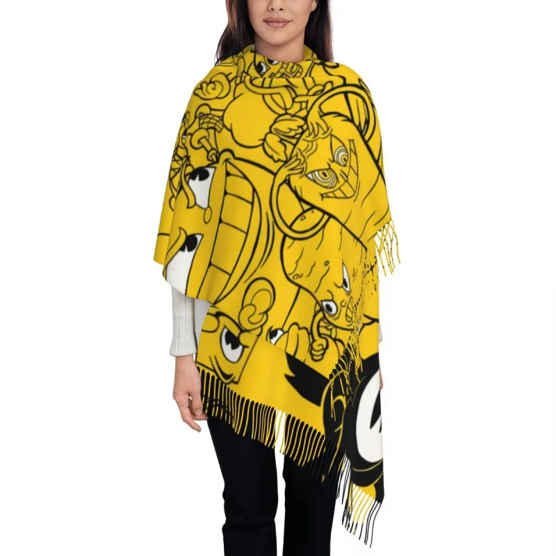 Мультяшная игра Cuphead Mugman женский шарф с кисточками мягкая шаль женские зимние