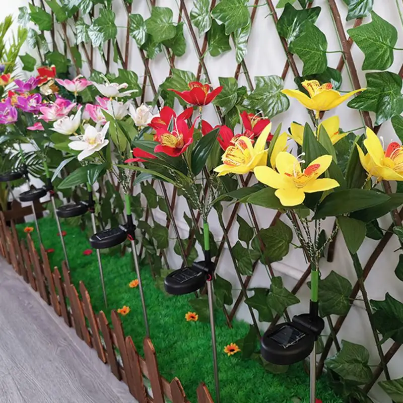 

Orange Red Garden Decoration Landscape Street Lamp Simulation Flower Solar Light New Waterproof Orchid Lamp Outdoor Lighting