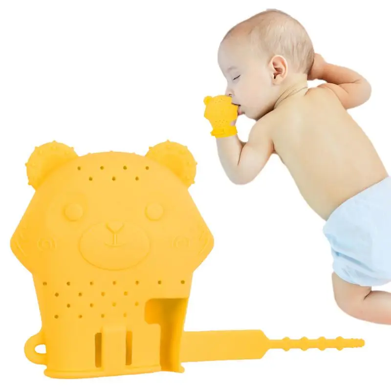 

Bear Baby Chew Toys Teether Mittens Chew Toys For Babies Infants Toddlers Food-grade Silicone Mitt Protect Hands From Chewing &