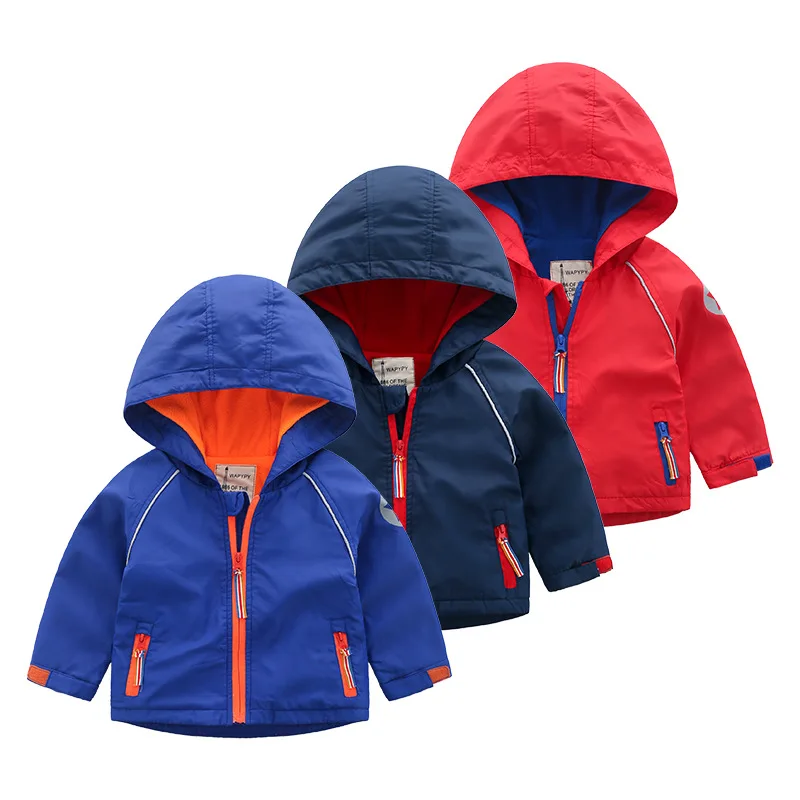

2022 Toddler Fleece Jackets for Boys Spring Children's Hooded Thick Windbreaker Boy Waterproof Raincoat Baby Windproof Outerwear
