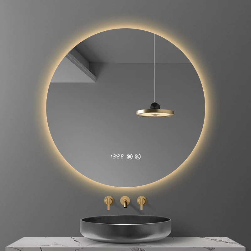 

Круглое умное светодиодное зеркало для ванной комнаты, 40/50/60 см, 3 цвета, регулируемая подсветка с защитой от запотевания, декоративная подсв...