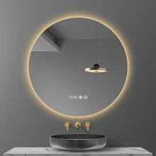 원형 스마트 LED 욕실 거울, 김서림 방지, 호텔 침실용 장식 거울, 3 색 조절 가능 백라이트, 40 cm, 50 cm, 60cm