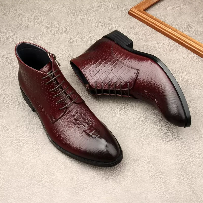 

Fashion Genuine Leather Elegant Dress Man Ankle Boots Zip Lace Up Black Brown Casual Mens Short Boots Cowboy Boots Men Chelsea