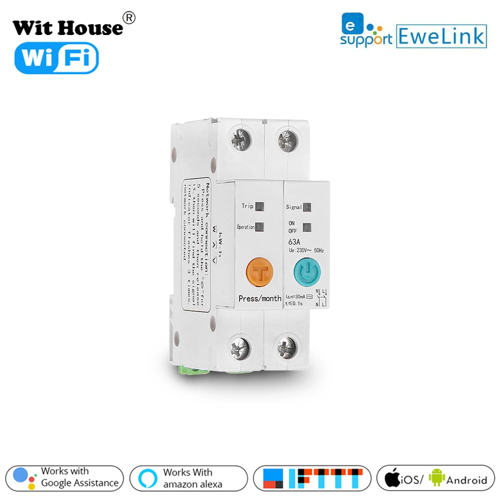 

WIFI Circuit Breaker 63A 2P Smart Time Timer Relay Switch Voice Remote Control eWeLink APP Smart Home Amazon Alexa Google Home