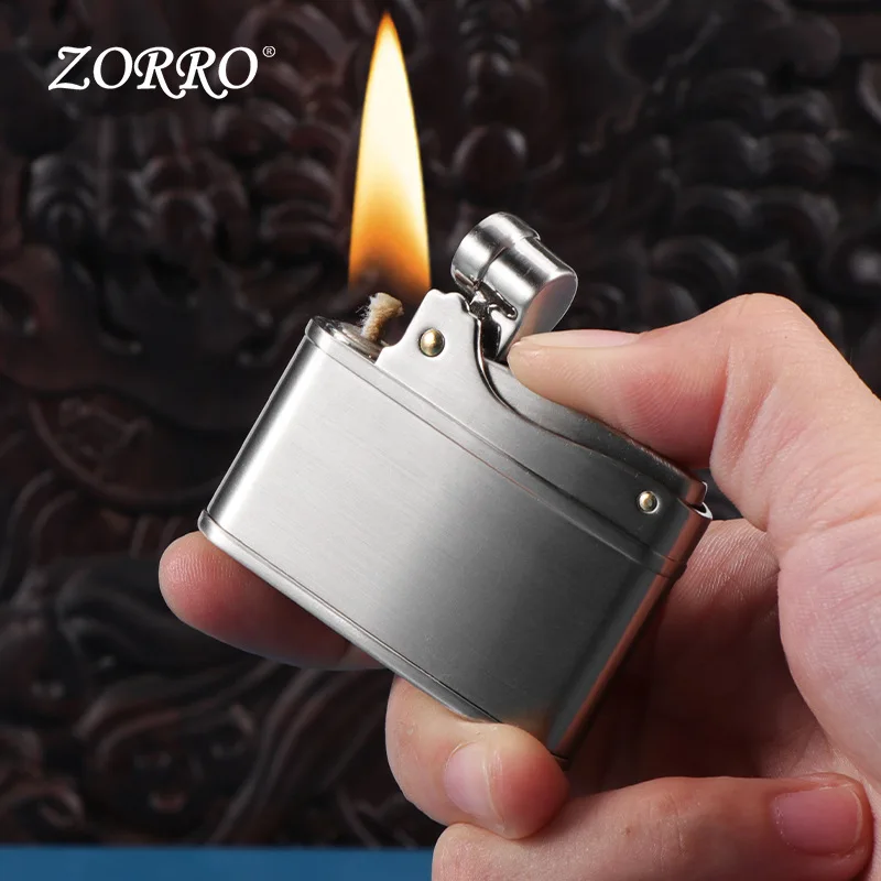Фото ZORRO латунная зажигалка с одним щелчком мыши, керосиновая зажигалка с открытым пламенем, классическая зажигалка-бампер, аксессуары для курения, гаджеты для мужчин №3