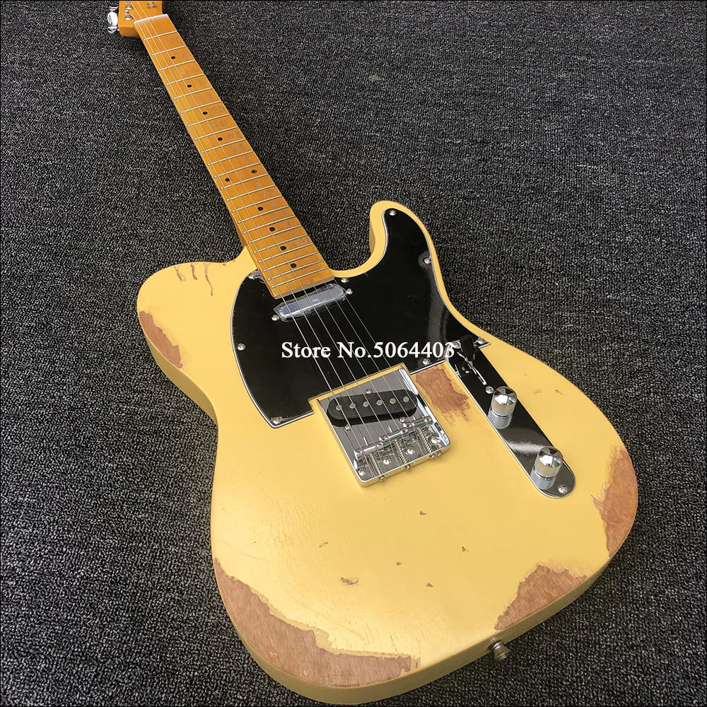 

Heavy Relic TL Electric Guitar Mahogany Body Maple Neck Aged Hardware Yellow Color Nitro Lacquer Finish Can be Customized