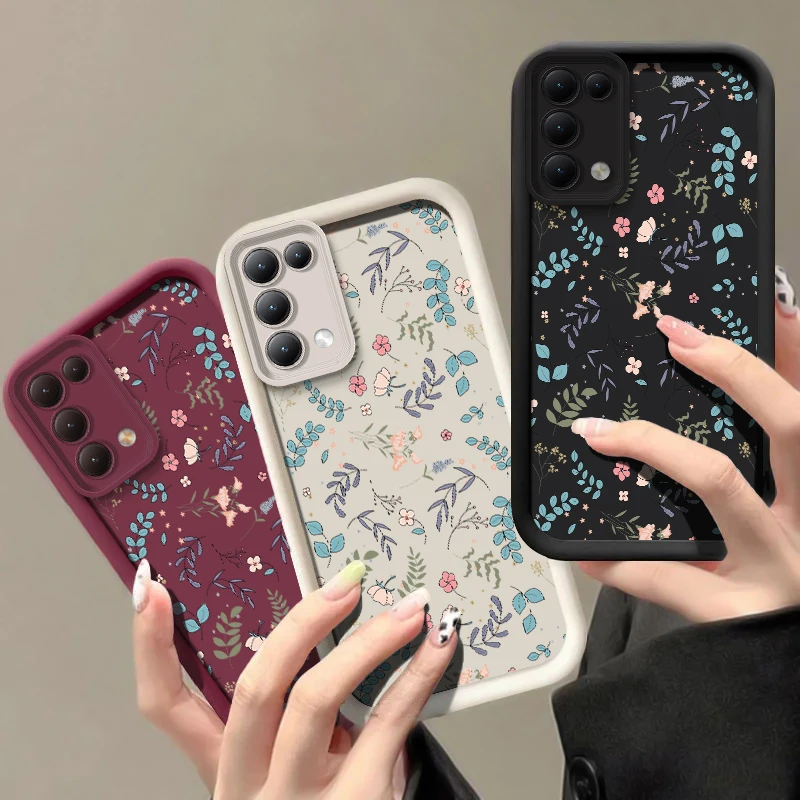 Фото Чехол для телефона Reno 15 Pro Fashion Retro с цветочным принтом в виде листьев для OPPO Reno 15 F FS 5G 15 Pro Mini, матовый, ударопрочный, из мягкого TPU. №2