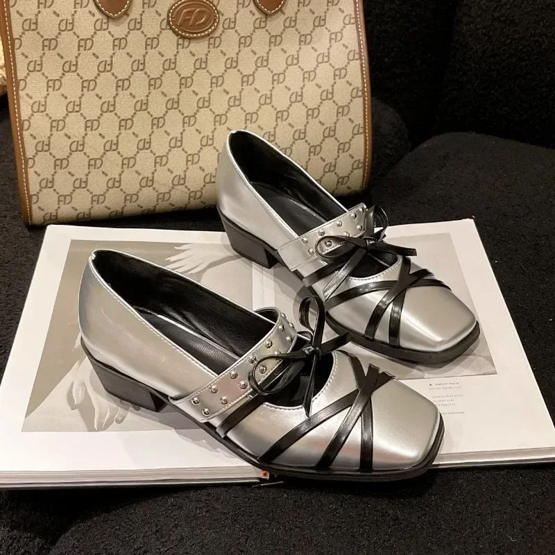 Женские туфли из натуральной кожи туфли-лодочки в стиле панк на толстом высоком