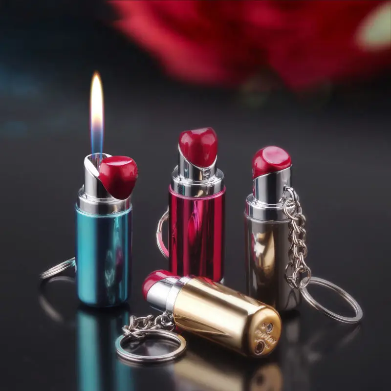 

Lipstick Keychain Lighter Inflatable Open Flame Butane Gas Cigarette Lighter For Girl Lighter Free Shipping