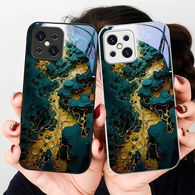 Lava landform dark green For Find X5 X3 Lite Reno 6 4Z 5G OPPO A72 79 73 58 A54S OnePlus Nord N200 Tempered glass phone case
