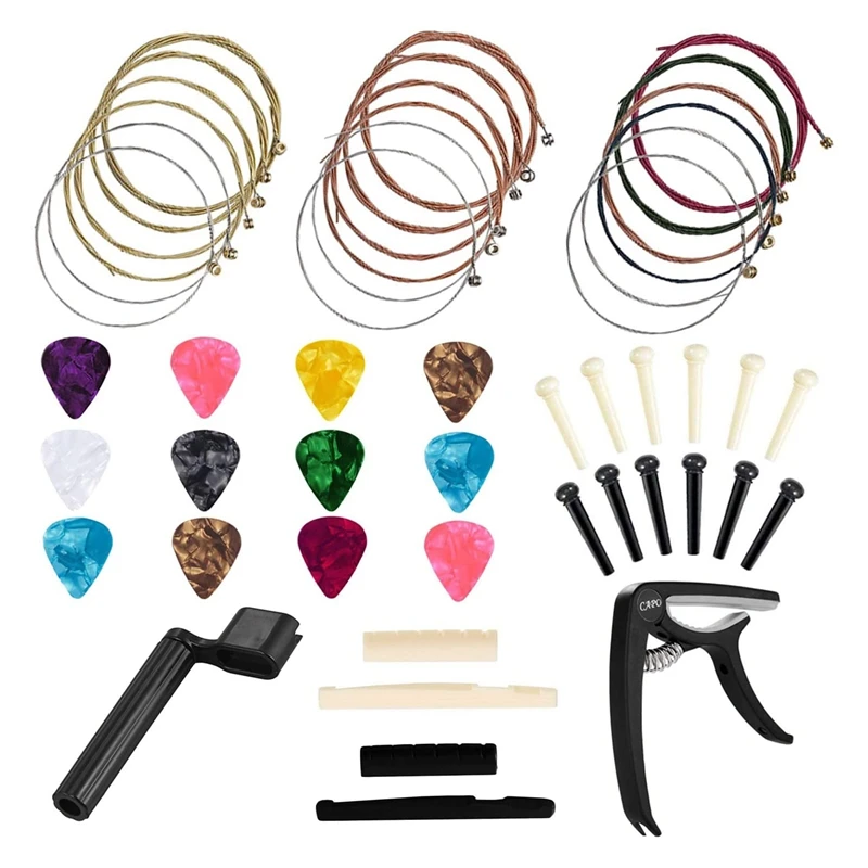 

New Hot Guitar Accessories Kit Acoustic Guitar Strings Accessories Kit For Guitar Players And Guitar Beginners