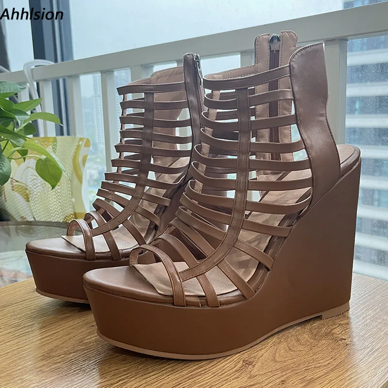 Женские босоножки на танкетке с круглым носком размеры 5-20