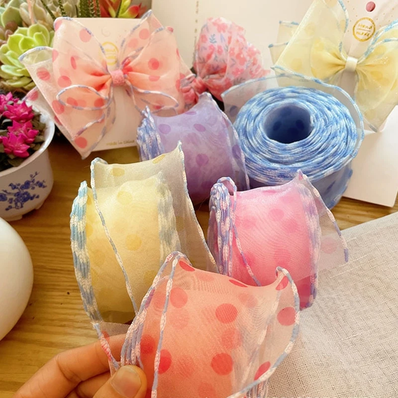 

35m Polka Dots Ribbon for DIY Hair Bows Decorative Handmade Hair Accessories Lace Curling Organza Trim Ribbon 5.5cm Width