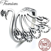 trumium solid 925 sterling silver ring luxury personality punk retro phoenix peacock rings for women birthday party jewelry gift