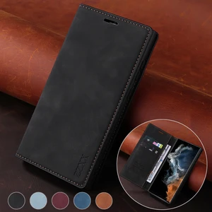 Wallet Skin Feel Flip Leather Case For Samsung Galaxy S22 S21 S20 Plus Ultra FE S10E S10 S9 S8 Plus 