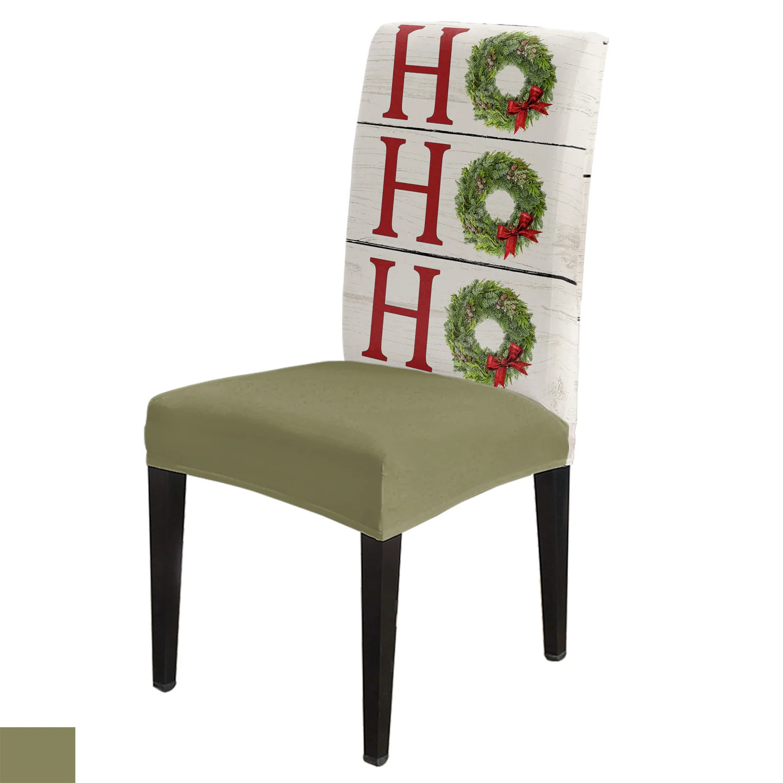 

Christmas Grain Wreath Chair Cover Set Kitchen Stretch Spandex Seat Slipcover Christmas Decor Dining Room Seat Cover