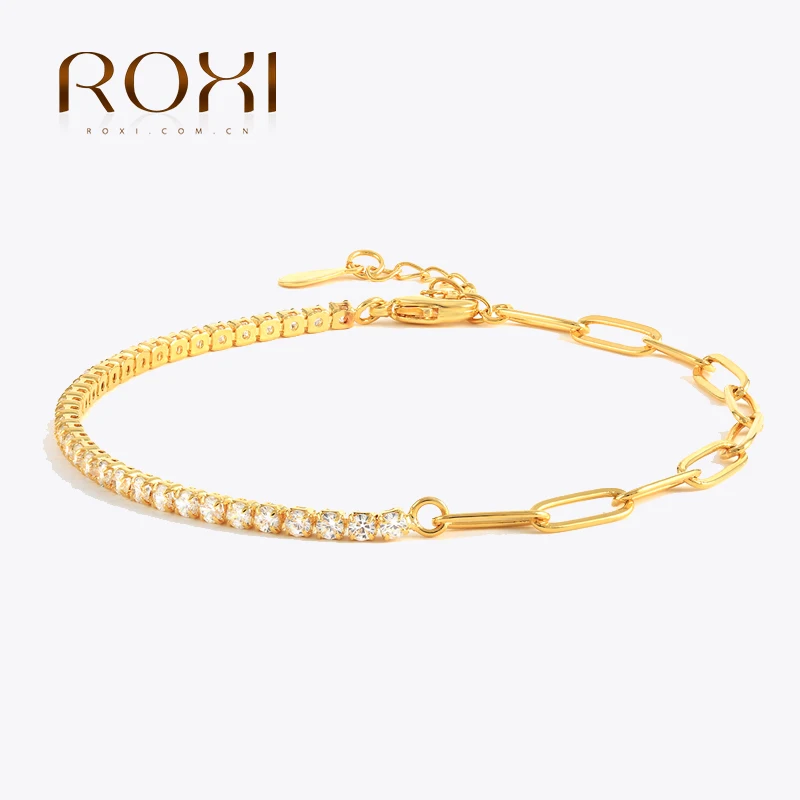 Браслет-цепочка ROXI с полукристаллами для женщин, модные ювелирные изделия, браслет золотого цвета, очаровательные браслеты