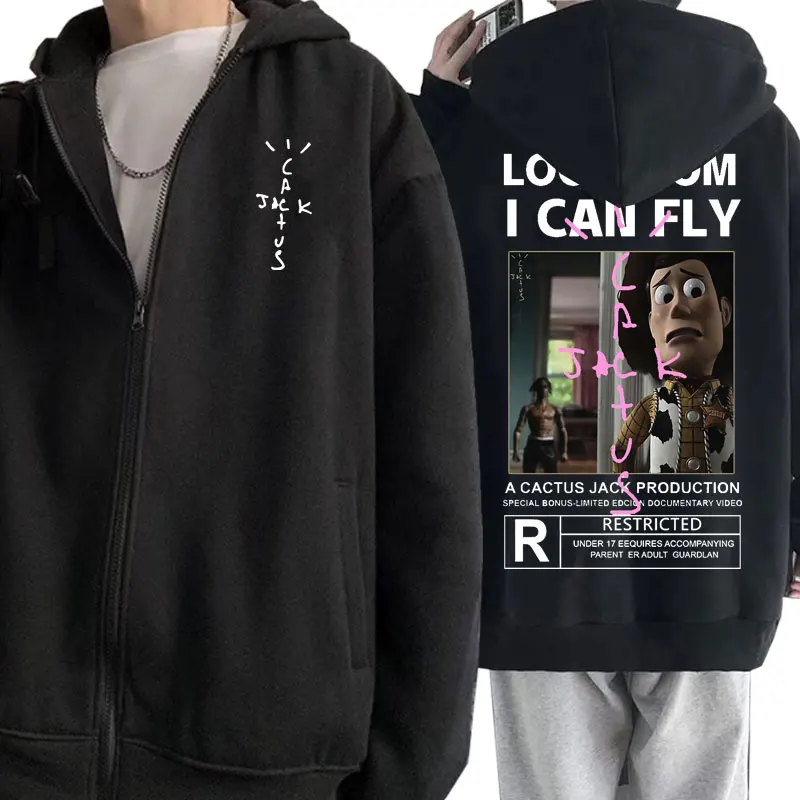 

Travis Scott LOOK MOM I CAN FLY Letter Logo Print Zipper Pullover Oversized Zip Sweatshirt Cactus Jack Men Women Zipper Hoodies