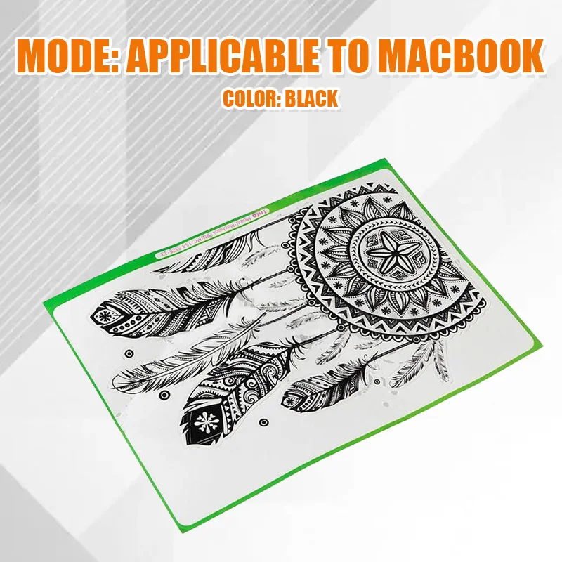 Retro Laptop Sticker Feather Art Pattern Vinyl Decal Black For Macbook Air | Tablet Decals