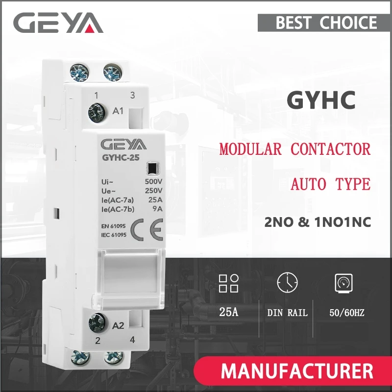 

Контактор GEYA GYHC 2P 16A 25A 2NO 1NO1NC AC220V