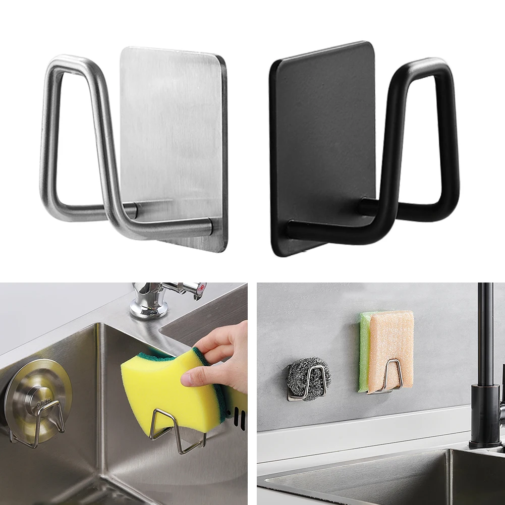 

2Pcs Self Adhesive Organizer Sponges Storage Rack Holder Sink Drain Drying Wall Hooks 304 Stainless Steel Kitchen Accessories