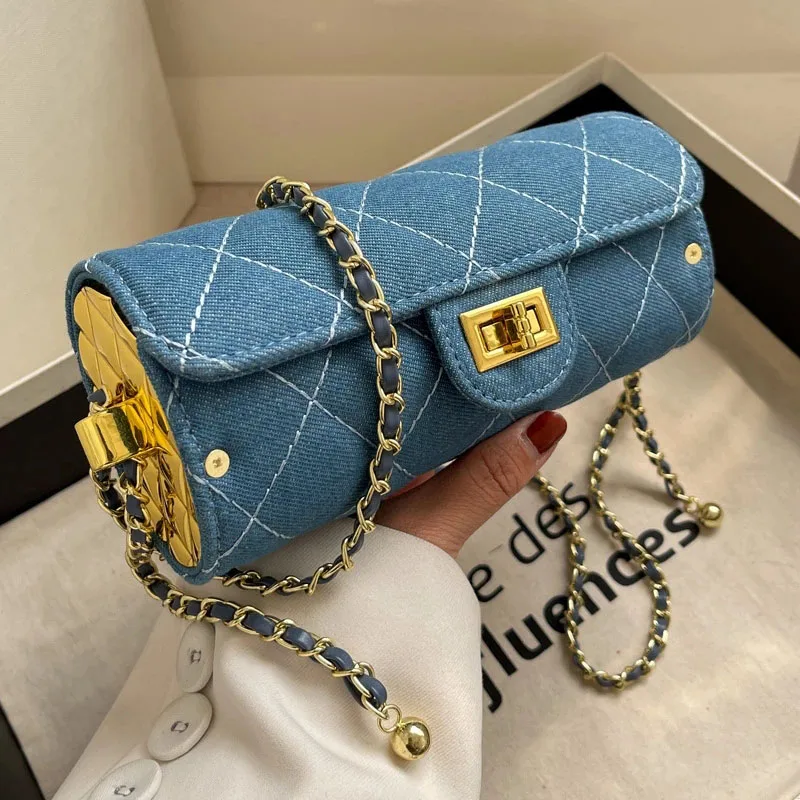 

Модные сумки через плечо в форме бочонка для женщин 2022 роскошная дизайнерская Синяя сумочка женская простая брендовая сумка на плечо мини к...