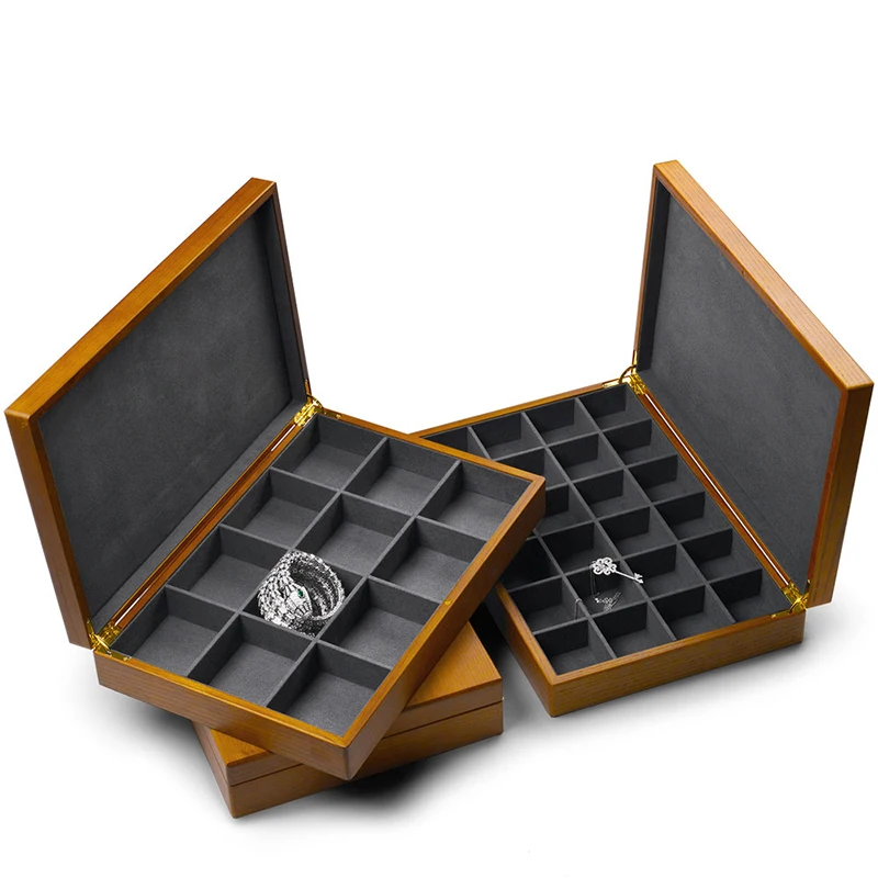 Oirlv Solid Wood Ring Organizer Box with Microfiber Jewelry Storage Case for Necklace Stud Earrings Bangle
