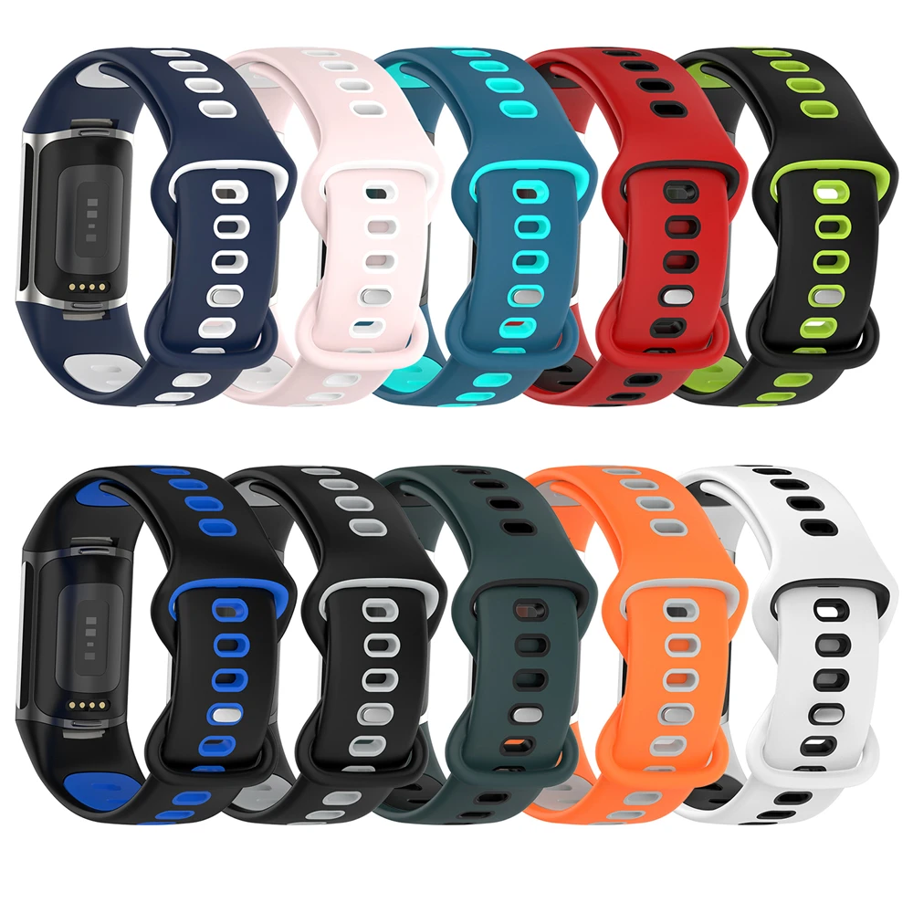 

Мягкий двухцветный ремешок для наручных часов, сменный Браслет для часов Fitbit Charge 5, аксессуары для умных часов