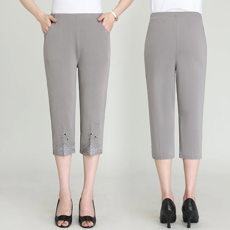 2023 Fashion Summer Women's Capris Pants Woman Loose Casual Elastic Waist Pencil Calf Length Pant