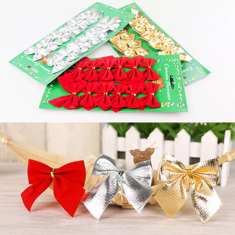 

12pcs/lot Christmas Tree Christmas Ornament Pendant Small bow New Year decoration Christmas supplies 6A0530