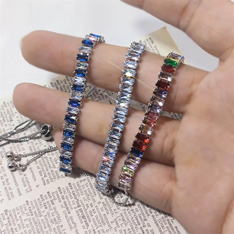 

Copper Diamond Adjustable Push-pull Bracelet Full of Diamonds Colorful Zircon Fashion Simple Hand Jewelry High Quality Jewelry